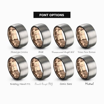 Tungsten Wedding Band Ring 10mm 8mm 6mm 4mm for Men Women 18k Rose Gold Plated Dome Black Grey Brushed Polished - color: 8 Rose Gold Black Grey Tungsten