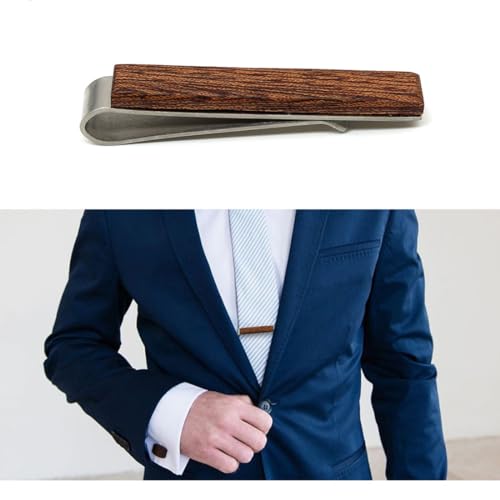 STJARNA Wood Tie Clip Brown 2inch Stainless Steel Tie Bar Handmade Jewelry - style: Dark Brown