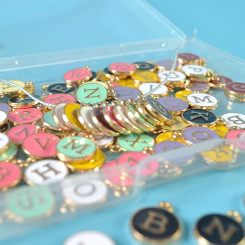 A-Z Letter Charms Round Enamel Alphabet Initial Pendant for Jewelry Making,Double-Side for Necklace Bracelet Earring DIY Craft - color: 4 sets(104pcs)-Black