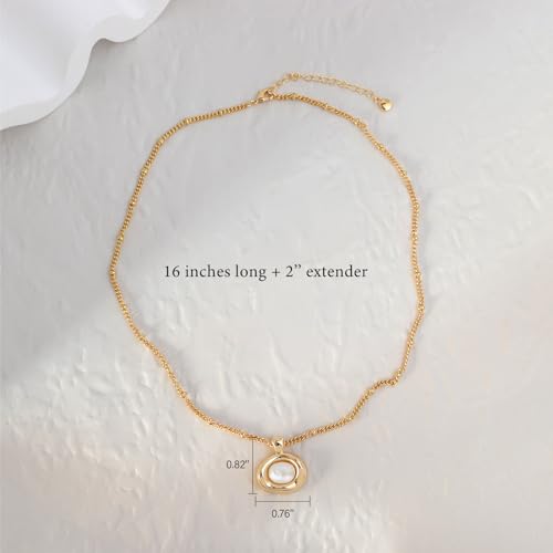 Jean Beau Gold Stone Pendant Necklaces for Women, Chunky Gemstone Dangle Necklace Wedding Prom Fashion Jewelry Gift - color: Pearl