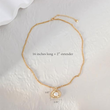 Jean Beau Gold Stone Pendant Necklaces for Women, Chunky Gemstone Dangle Necklace Wedding Prom Fashion Jewelry Gift - color: Pearl