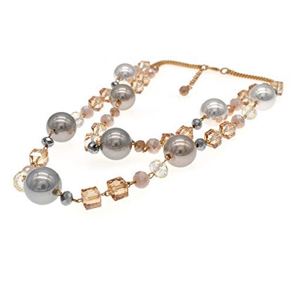 utop JNF Hand made Pearl Statement Necklace for Women Rhinestone Multilayer Crystal Necklaces Chunky Pearl Necklace Large Pearl Necklace and Earrings Set for Mother Mom's gift - color: champagne pearl crystal necklace