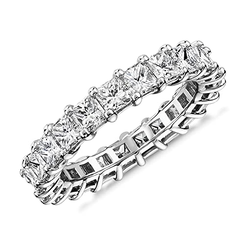 PAVOI 14K Gold Plated Rings with Cubic Zirconia Love and Stackable 3mm Princess Cut Rings for Women - color: White Gold