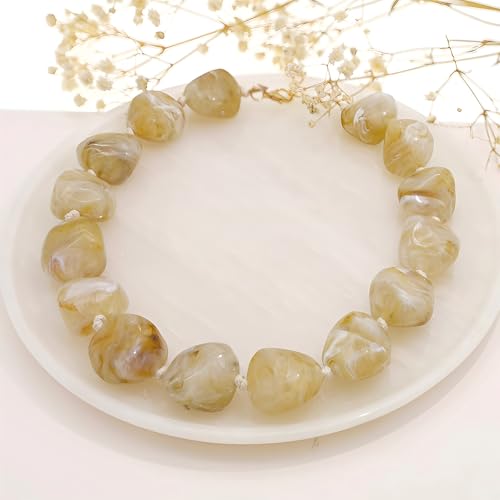 We We Chunky Colorful Beaded Necklace for Women Large Boho Statement Bead Chokers Necklaces Turquoise Blue Big Beads Jewelry Neck Summer Beach - color: big bead brown