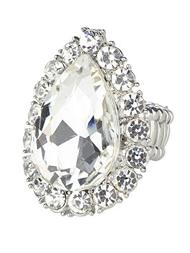 NYFASHION101 Radiant Teardrop Stone Adjustable Cocktail Statement Ring - color: Clear/Silver-Tone