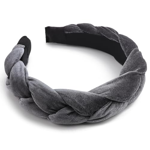 DRESHOW Braided Headbands for Women Velvet Hair Hoop Elastic Criss Cross Hair Bands Accessories - color: 01 Pc Velvet Braided: Grey