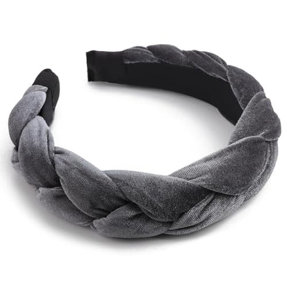 DRESHOW Braided Headbands for Women Velvet Hair Hoop Elastic Criss Cross Hair Bands Accessories - color: 01 Pc Velvet Braided: Grey