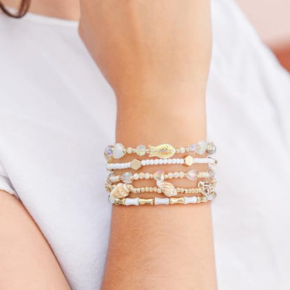 Dainty Gold Plated Pearl Crystal Beaded Bracelets Set for Women 14K Gold Plated Bead Pearl Beads Bracelet Stackable Paperclip Link Chain Bracelets Gold Plated Bracelets for Women Trendy Jewelry - color: Style6 White