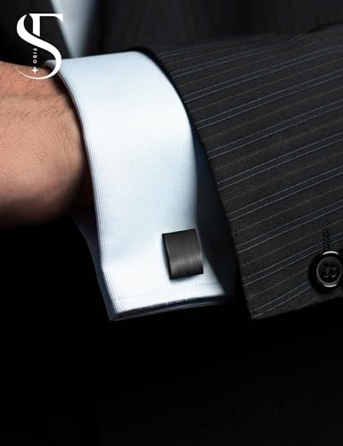 FIBO STEEL Stainless Steel Cufflinks for Men Tuxedo Cufflinks and Studs for Wedding, Business, Formal Events Classic Custom Cuff Links for Men - style: black: 1 pairs
