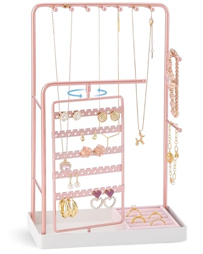 ProCase Jewelry Stand Holder Organizer and Storage, Rosegold (No-Assembly) | Rotating Earring Bracelet Holder Storage, Hanging Jewelry Display Velvet Ring Tray, Teen Girls Birthday Gifts Room Dorm Decor - color: Rosegold (No-Assembly), size: Medium (7.87"