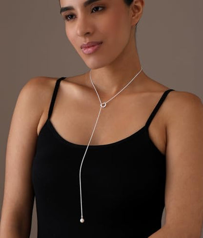 LeCalla 925 Sterling Silver CZ Necklace for Women Jewelry Lightweight Adjustable Lariat Zirconia Choker Y Chain Necklace - color: Freshwater Pearl Heart Y Necklace