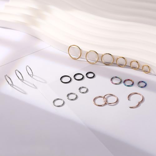 18G Nose Hoop Rings Surgical Steel Hinged Segment Clicker Rings 16G Septum Lip Rings 10 PCS Conch Daith Rook Cartilage Tragus Helix Sleeper Lobe Hoop Earrings Piercing Jewelry for Women 6mm to 16mm - color: Rainbow:10 pcs