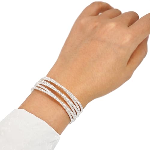 Suyi Rhinestone Bracelet for Women Silver Multilayer Cuff Bracelet Crystal Bridal Bracelets - color: Silver 4