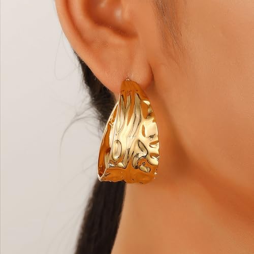 Hoop Earrings for Women Wide Hoop Earrings Large Big Flat Huggie Hoops Earrings Trendy Chunky Hoops Earrings Statement Earrings Jewelry for Women - color: Gold1