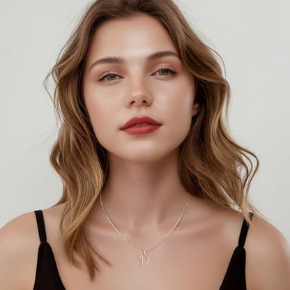 VIKI LYNN Dainty Initial Letter Pendant Necklace for Women | Cubic Zirconia Initial Jewelry, Personalized Letter Necklace, Dainty Women Jewelry, Birthday Gift Idea for Her, Mom and Wife - color: Silver, style: Silver-D