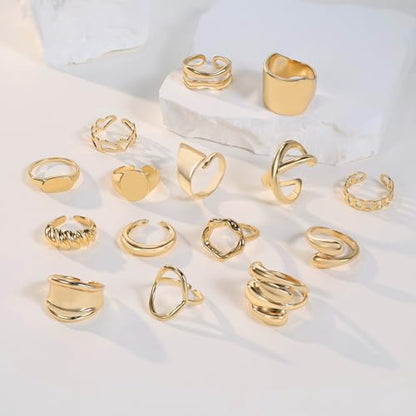 15-25 Pcs Chunky Gold Rings Set for Women, Stackable Finger Midi Rings, Dainty Gold Stacking Statement Womens ring pack - color: Gold-15Pcs