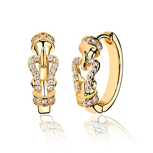 Huggie Hoop Earrings 14K Gold Plated Cubic Zirconia Dainty Simple Cute Beads Elegant CZ Circle Small Hoop Earring for Women Minimalist Handmade Hypoallergenic Jewelry - color: CZ-buckle