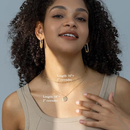 Layered Necklaces for Women - 14K Dainty Gold Plated Layering Chokers Necklaces Set Multilayer Delicate Necklace Trendy Adjustable Long Layered Necklaces for Women - style: 18 Disc Necklace