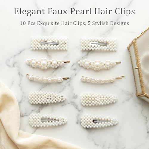 10pcs Pearl Hair Clips Large Snap Pins Barrettes for Women Cute Pearl Hair Accessories for Party Wedding Daily Styling