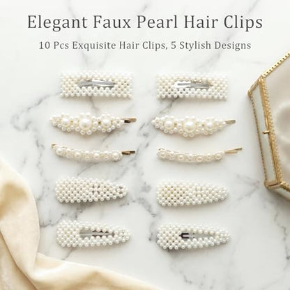 10pcs Pearl Hair Clips Large Snap Pins Barrettes for Women Cute Pearl Hair Accessories for Party Wedding Daily Styling