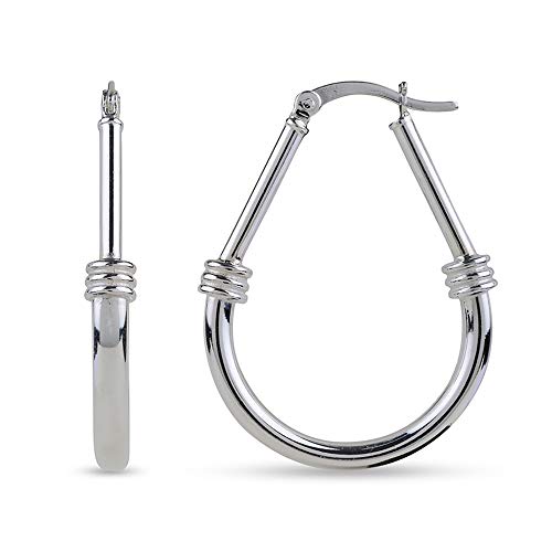 LeCalla 925 Sterling Silver Hoop Earrings for Women | Italian Design Classic Diamond-Cut Textured Hoops Earring | Women's Oval Drop Shape Silver Earring Jewelry - color: Large Classic