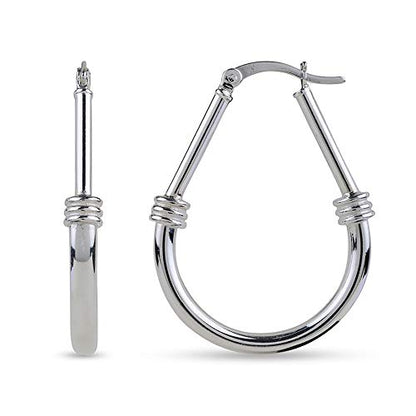 LeCalla 925 Sterling Silver Hoop Earrings for Women | Italian Design Classic Diamond-Cut Textured Hoops Earring | Women's Oval Drop Shape Silver Earring Jewelry - color: Large Classic