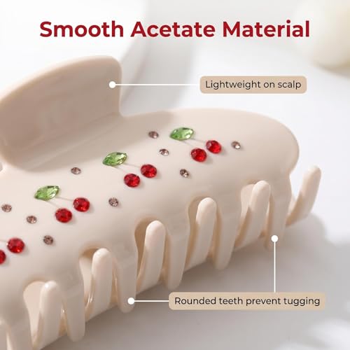 Big Hair Claw Clips For Thick Hair,Cherry Hair Clips for Women | 4 Inch Large Hair Claw Clips Strong Hold Non-Slip Acetate Jaw Clips ,Lightweight, For Thin Thick Hair - color: beige