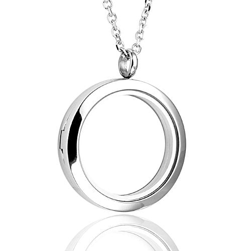 Jovivi 25mm/30mm Living Floating Memory Glass Locket Necklace - Stainless Steel Secure Buckle Closure - color: 30mm(Clear Locket)