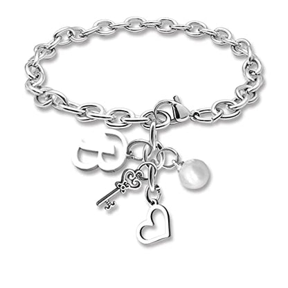 Initial A-Z Bracelets Gift for Women Girls Stainless Steel Chain Bracelet 26 Alphabet Jewelry Gifts for Birthday Anniversary Letter Bracelet Monogram Gifts for Sister Friend Girlfriends Mom 8.26 Inch - color: B