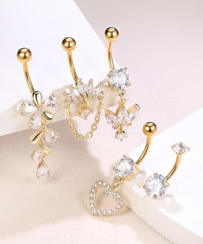 Shakalaka Dangle Belly Button Rings Piercing Jewelry for Women Surgical Stainless Steel Navel Dangly - color: Gold