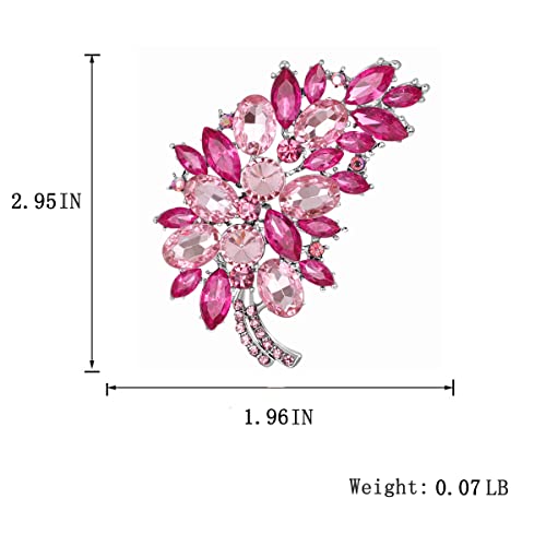 seven wolves Women Crystal Bouquet Brooch Pin All-Match Accessories Rhinestone Brooches and Pins - color: Sliver Rose Red E