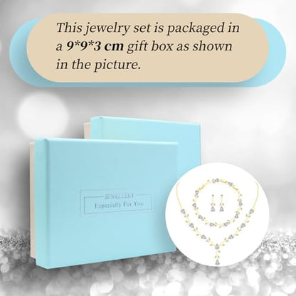 GZWHD Wedding Jewelry Sets for Bride Bridesmaid Women Cubic Zirconia Necklace Earrings Bracelet Set Gift for Mother Friend Wife Daughter Sister Party Prom Jewelry - color: Gold-White