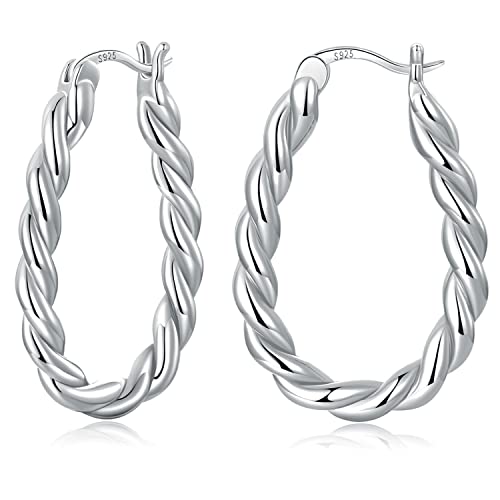 14K Gold Plated Hoop Earrings 925 Sterling Silver Post Earring for Women - color: Silver