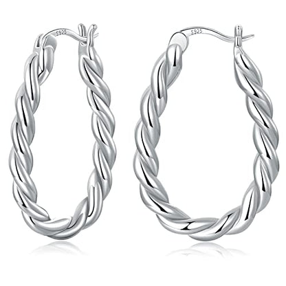 14K Gold Plated Hoop Earrings 925 Sterling Silver Post Earring for Women - color: Silver