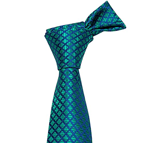 YOHOWA Men Plaid/Striped Ties Clip Set Silk Necktie Pocket Square Cufflinks | Woven Classic,Formal/Casual Mens Tie,Pocket Square Cufflinks Set,Luxury,Business,Wedding,Party,Prom,Graduation - color: A Teal