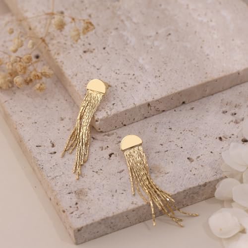 Gold Earrings for Women, 14K Gold Plated Tassel Dangle Earrings for Women Trendy Hypoallergenic Long Chain Earring Dainty Pearl Drop Earrings Elegant Wedding Earring Fashion Jewelry for Womens - color: Gold-Style 7
