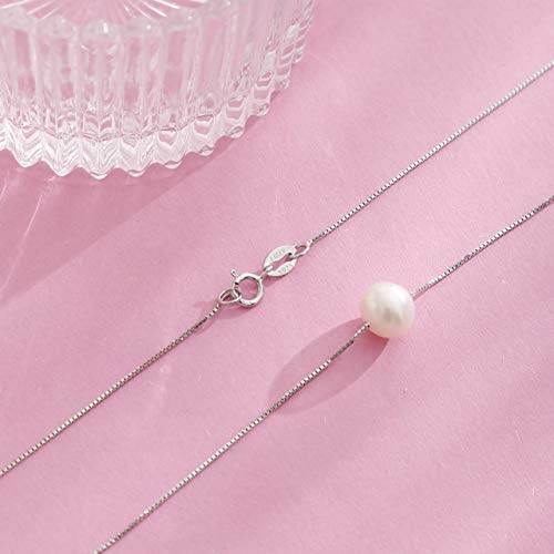 Mother Daughter Pearl Necklace for Women 925 Sterling Silver Box Chain 8mm White Pearl Pendant Necklace Birthday Christmas Gift for Mom