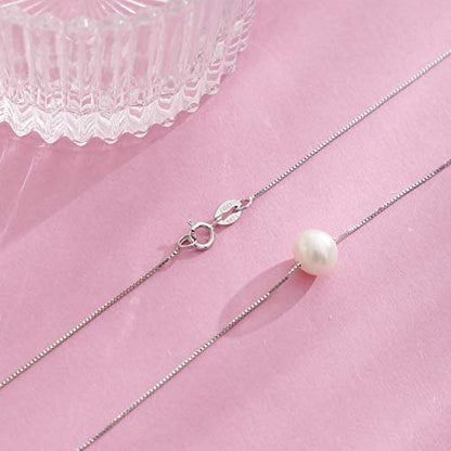 Mother Daughter Pearl Necklace for Women 925 Sterling Silver Box Chain 8mm White Pearl Pendant Necklace Birthday Christmas Gift for Mom