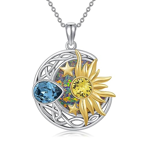 AOBOCO 925 Sterling Silver Moon Sun Star Necklace Celtic Jewelry for Women Girls - color: Silver&Gold&Orange&Purple