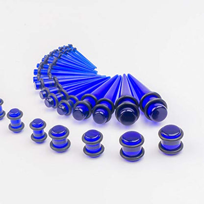 50 Pcs Ear Gauges Stretching Kit 14G-00G | Acrylic Tapers and Plugs Silicone Tunnels, Gauge Expanders Stretching Kit, Piercing Earring Jewelry for Men and Women - color: Blue