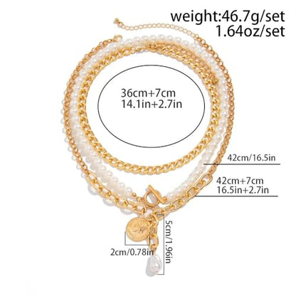 Chunky Pearl Layered Necklaces for Women Gold Big Statement Choker Necklace Set Charm Pearl Coin Pendant Necklace Trendy Jewelry Accessories Gifts - color: Gold2