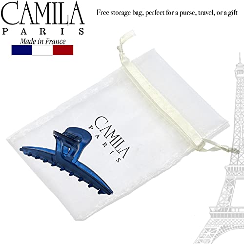 Camila Paris CP3226 French Hair Clip for Women, Narrow, Strong Hold Grip Double Teeth Girls Hair Claw Clips Jaw, Fashion Durable Styling Hair Accessories for Women, Made in France - color: Blue 4"