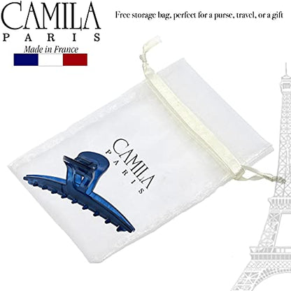 Camila Paris CP3226 French Hair Clip for Women, Narrow, Strong Hold Grip Double Teeth Girls Hair Claw Clips Jaw, Fashion Durable Styling Hair Accessories for Women, Made in France - color: Blue 4"