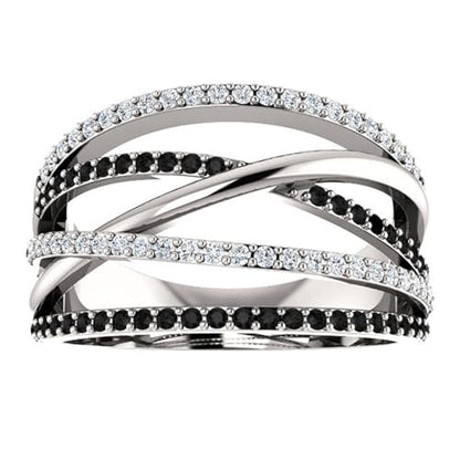 PAVOOI 14K Gold Plated X Ring Simulated Diamond CZ Criss Cross Ring for Women Juude Jewelers Silver Rose Gold Braided Wrap Knot Style Promise Statement Cocktail Party Ring(Silver Black-US Code-6) - color: Silver Black, size: (US Code-6)
