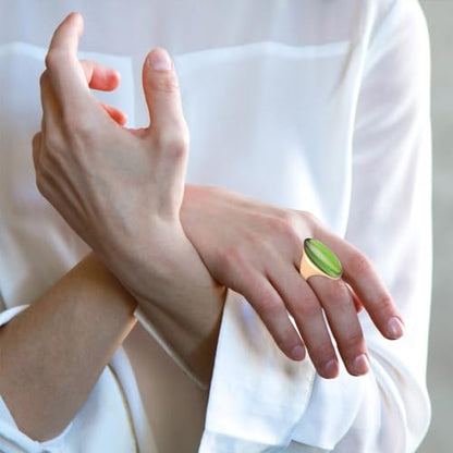 HAIXIAN Exaggerated Gemstone Ring,Big 14K Gold Plated Eye Shape Stone Chunky Statement Ring,Cocktail Party Ring Jewelry Gift for Women - color: A04_Green