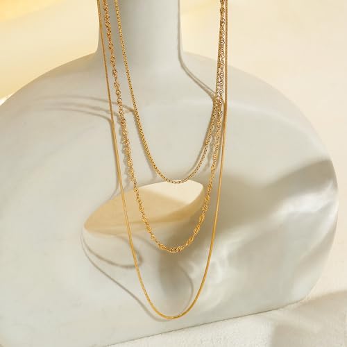 Elegance 11 designs Gold Plated Thin Chain Layered Necklaces For Women Non Tarnish,18k Gold Plated Stainless Steel Dainty Waterproof Gold Necklace Set Stack For Women Gifts Jewelry - color: Gold Necklace1801