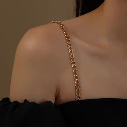 2PCS Adjustable Cuban Link Underwear Chain for Women Simple Bra Shoulder Strap Aesthetic Non-slip Lingerie Straps Bridal Wedding Dress Rave Party Festival Accessories Summer Body Jewelry - color: Gold