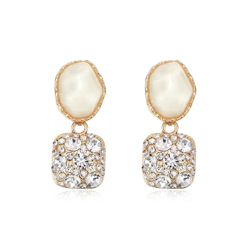 Gorgeous Shiny Rhinestones Square Irregular Stone Dangle Earrings for Women Bride Bridesmaid Party Prom Jewelry Accessories - style: Gold-Tone