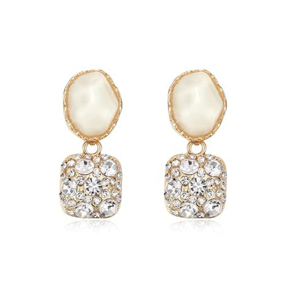 Gorgeous Shiny Rhinestones Square Irregular Stone Dangle Earrings for Women Bride Bridesmaid Party Prom Jewelry Accessories - style: Gold-Tone