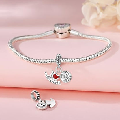 CYCUFF 925 Sterling Silver Charms Suitable for Bracelet Pendants Beads, Charm Necklaces Jewellery Gift for Women - color: I Love Volleyball Charms